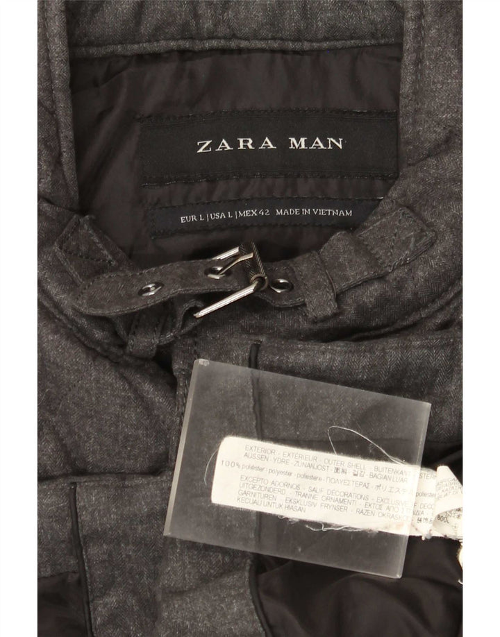 Jachetă matlasată pentru bărbați Zara UK 40 mare, gri, poliester