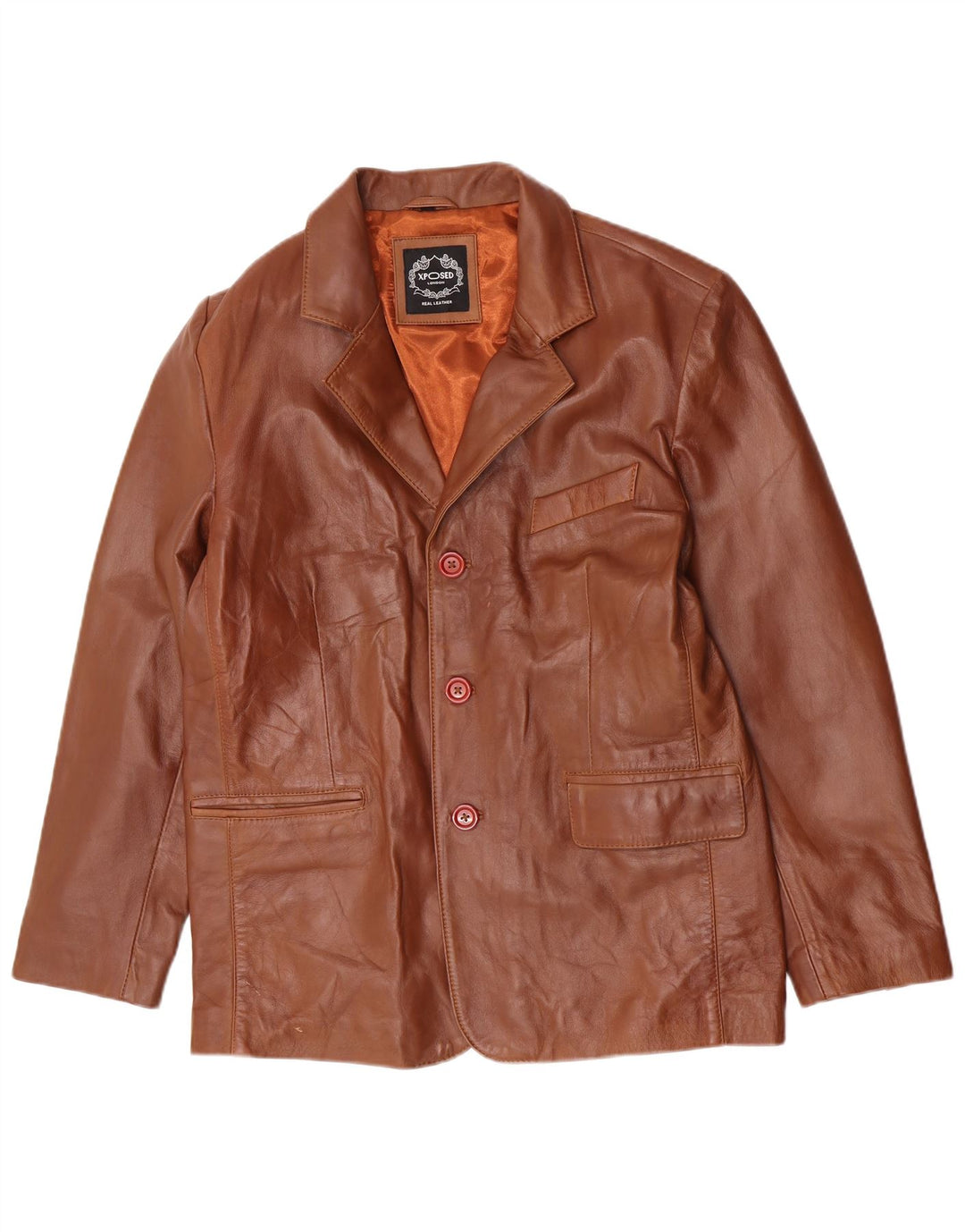 Jachetă vintage pentru bărbați din piele cu 3 nasturi, UK 40, maro, maro