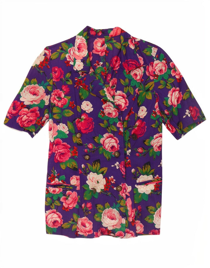 Jachetă vintage pentru femei la dublu piept UK 14 Mov mediu Floral