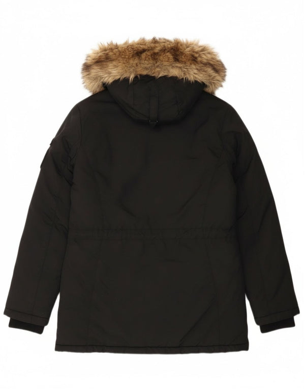 Jachetă Parka cu glugă Superdry pentru femei UK 12 Medium Black Nylon