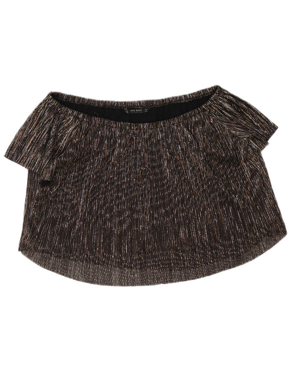 Top cu umeri supradimensionat pentru femei Zara UK 4 XS Poliester negru cu pete