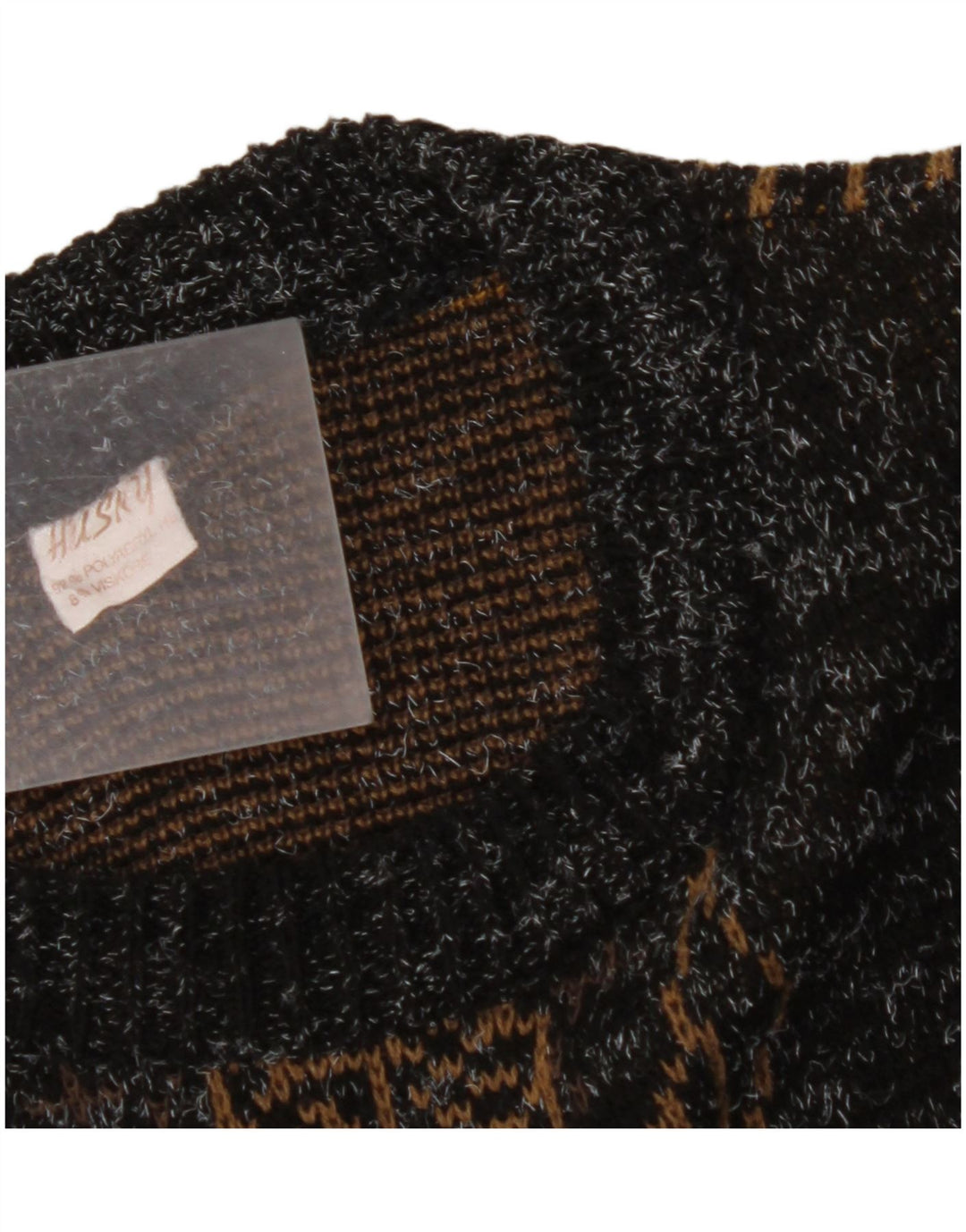 Pulover VINTAGE pentru damă, cu grafică, cu decolteu triplu, UK 18 XL, negru cu pete