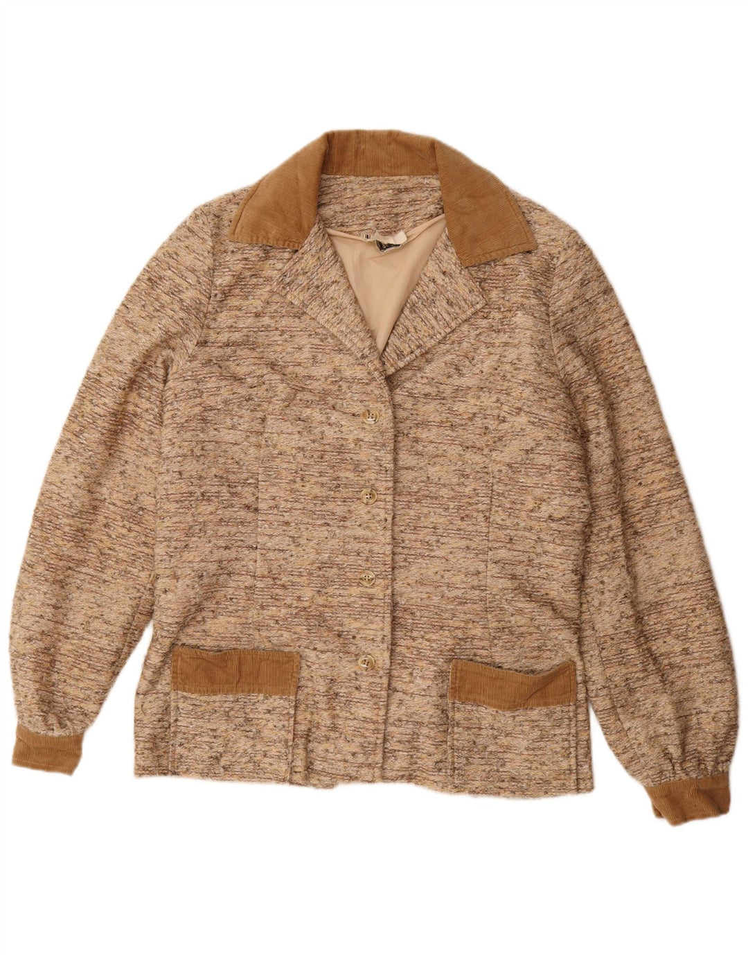 Jachetă vintage pentru femei, cu 4 nasturi, UK 14, mare, bej cu pete