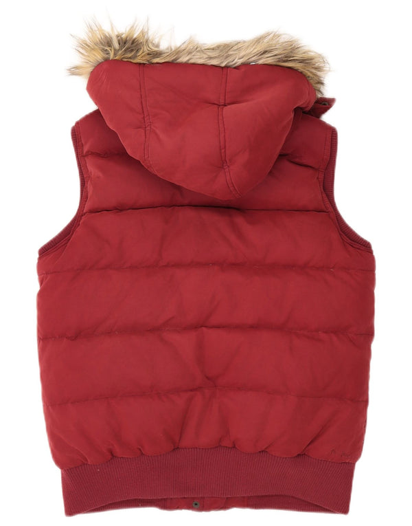 FAT FACE Gilet căptușit Sherpa cu glugă pentru femei UK 12 Medium Burgundy