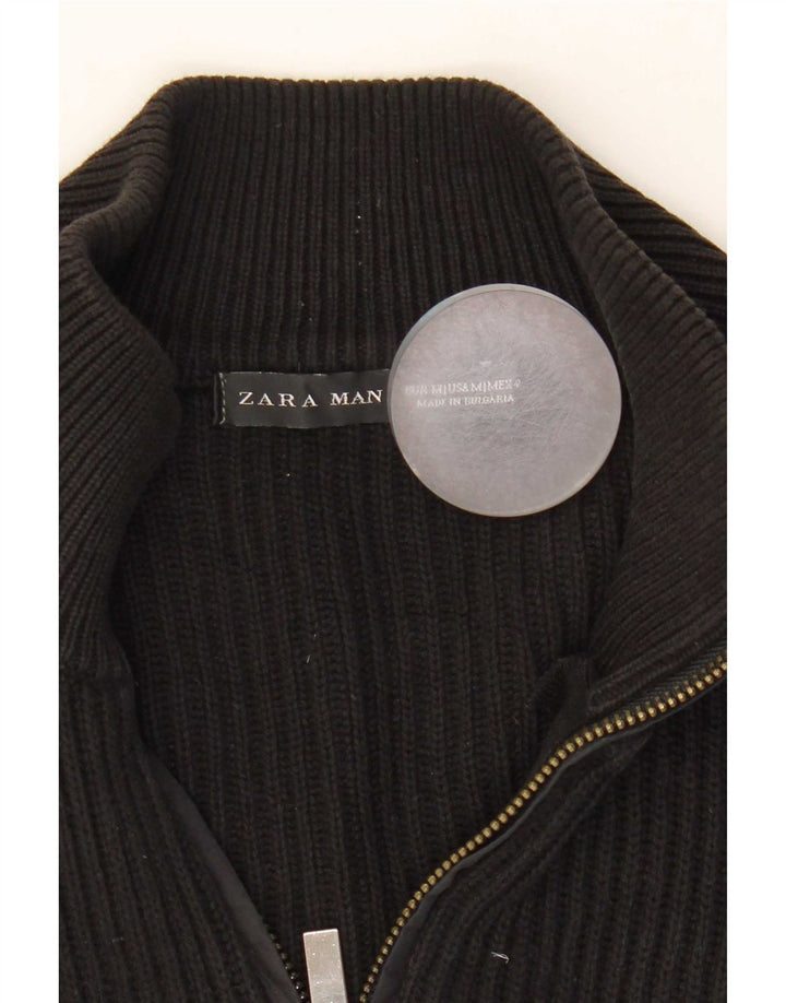 Pulover cardigan pentru bărbați Zara, bumbac color bloc negru mediu