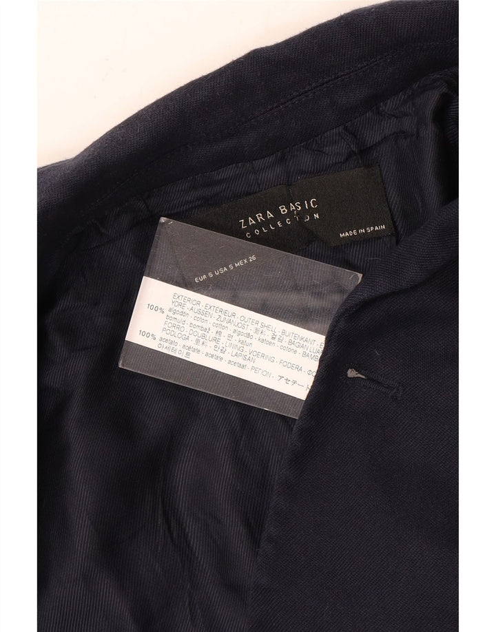 Jachetă Blazer pentru femei ZARA UK 10 mic, albastru bleumarin, bumbac
