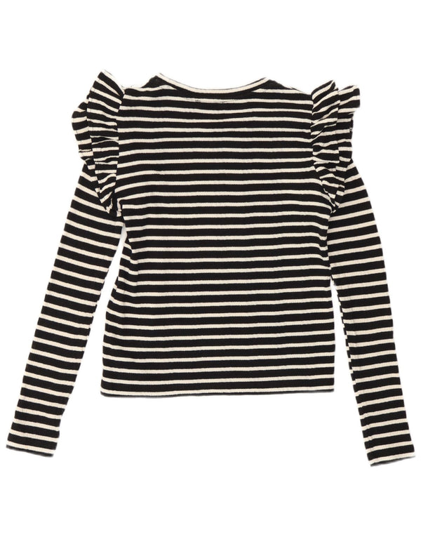 Crop Top pentru femeie Zara cu mânecă lungă UK 10 mic bumbac cu dungi negre
