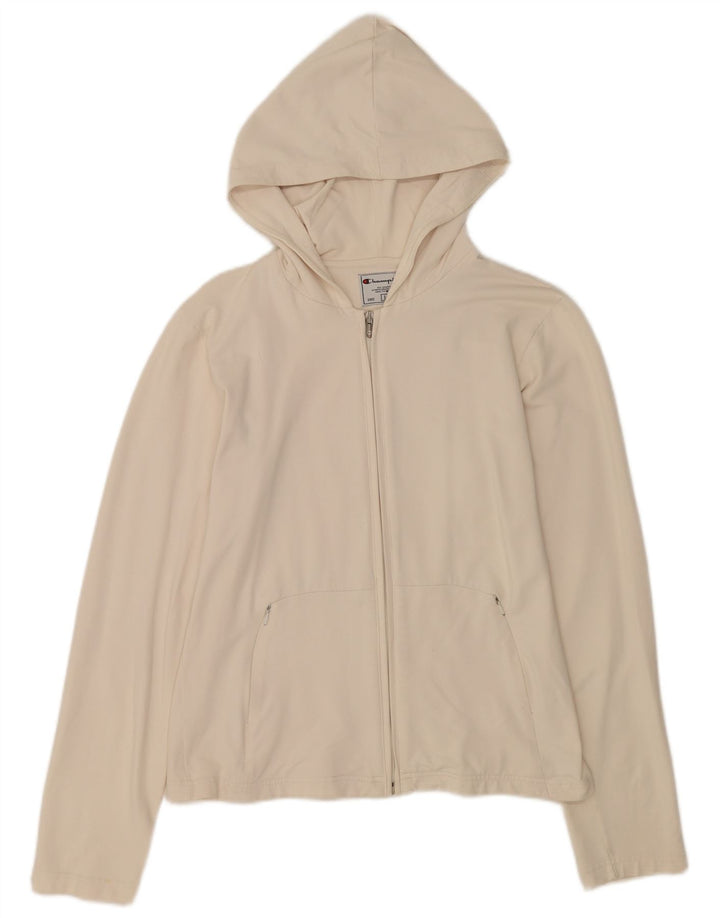 Pulover pentru femei Champion, cu fermoar, cu glugă, UK 14, mare, albă, poliamidă