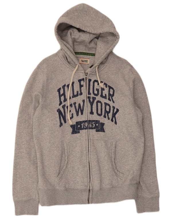 Tommy Hilfiger Pulover cu capota cu fermoar grafic pentru femei UK 18 XL bumbac gri