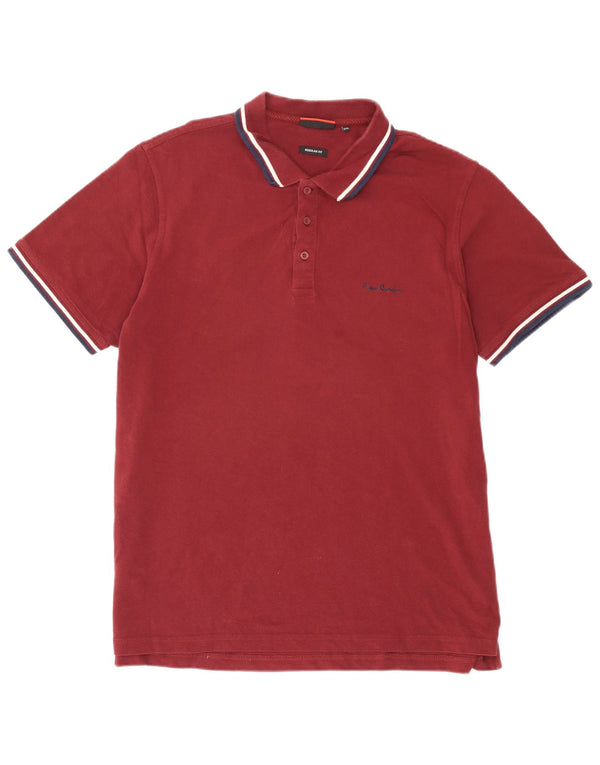 Cămașă polo Pierre Cardin pentru bărbați, cu formă normală, 3XL, bumbac cu dungi bordeaux