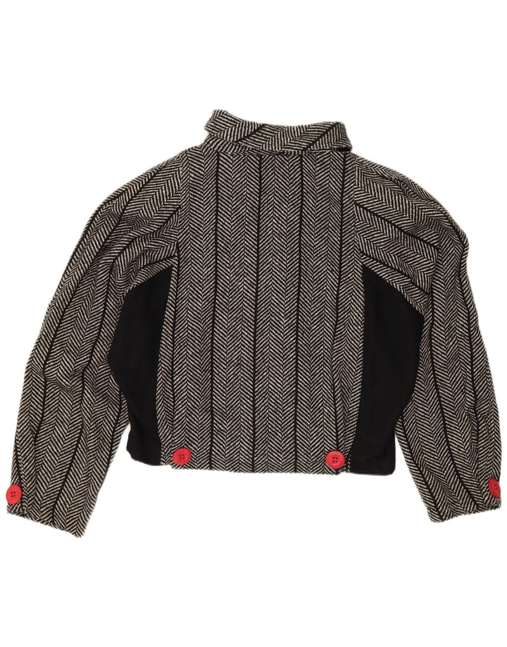 Jachetă vintage pentru femei Crop Liliac Blazer US 1 XS Lână neagră în spinare