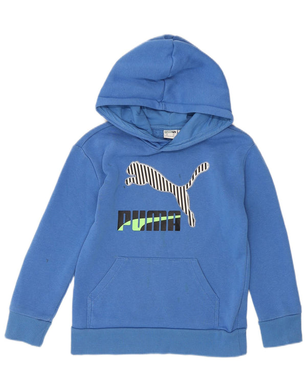 Pulover Puma pentru băieți cu glugă grafică 5-6 ani XS bumbac albastru