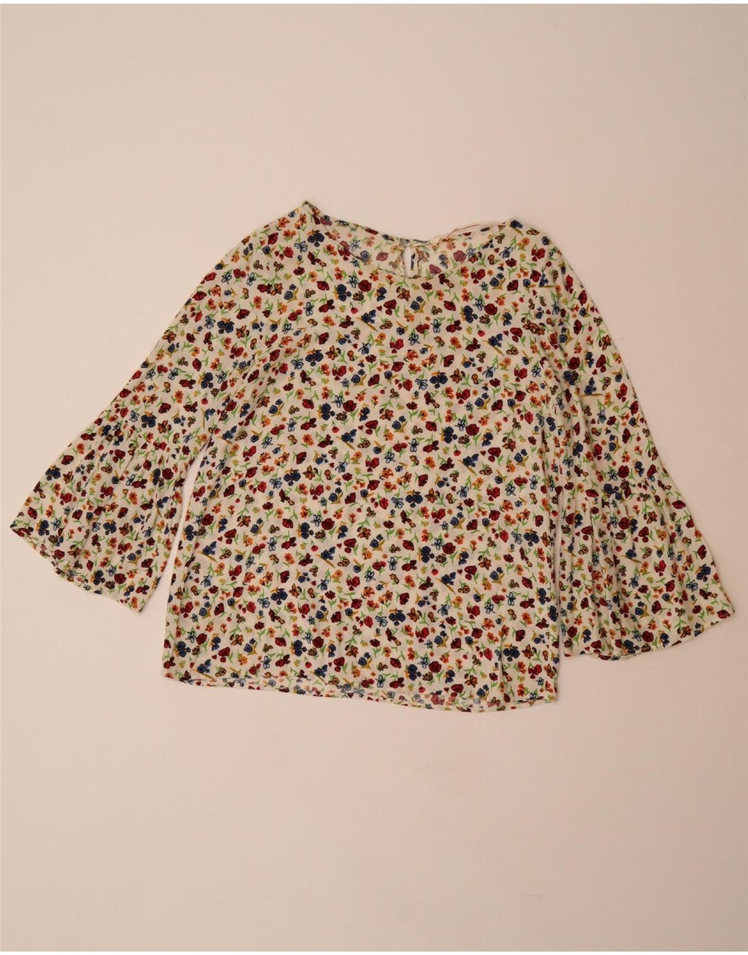 Bluză ZARA pentru femei, cu mâneci 3/4, UK 10, mic din viscoză florală albă