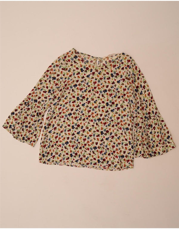 Bluză ZARA pentru femei, cu mâneci 3/4, UK 10, mic din viscoză florală albă