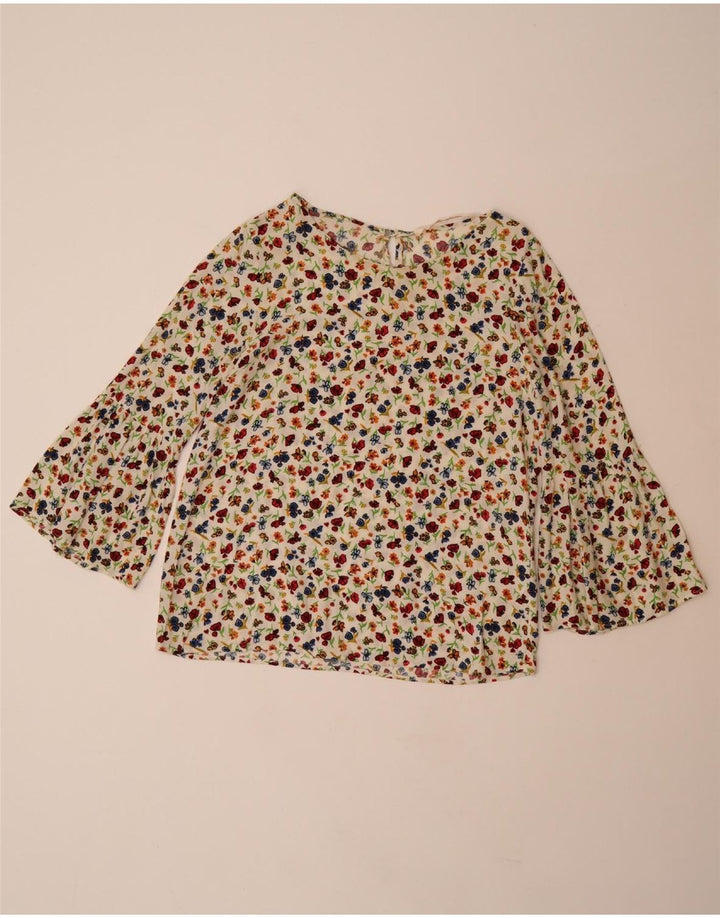 Bluză ZARA pentru femei, cu mâneci 3/4, UK 10, mic din viscoză florală albă