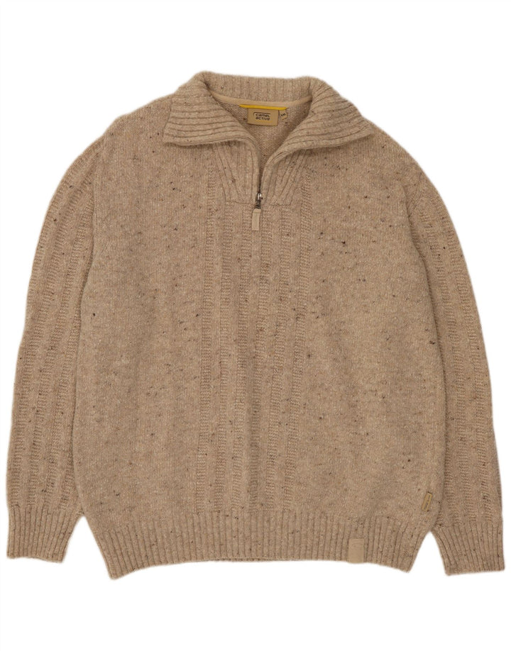 Pulover pentru bărbați Camel Active cu fermoar și gât, 2XL, bej, lână cu pete