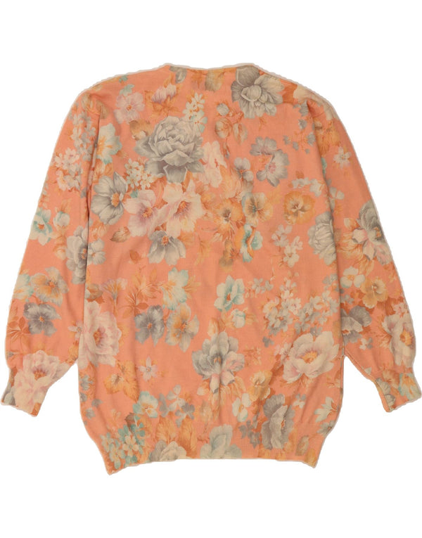 Pulover VINTAGE pentru femei cu decolteu rotund UK 18 XL Lână florală roz