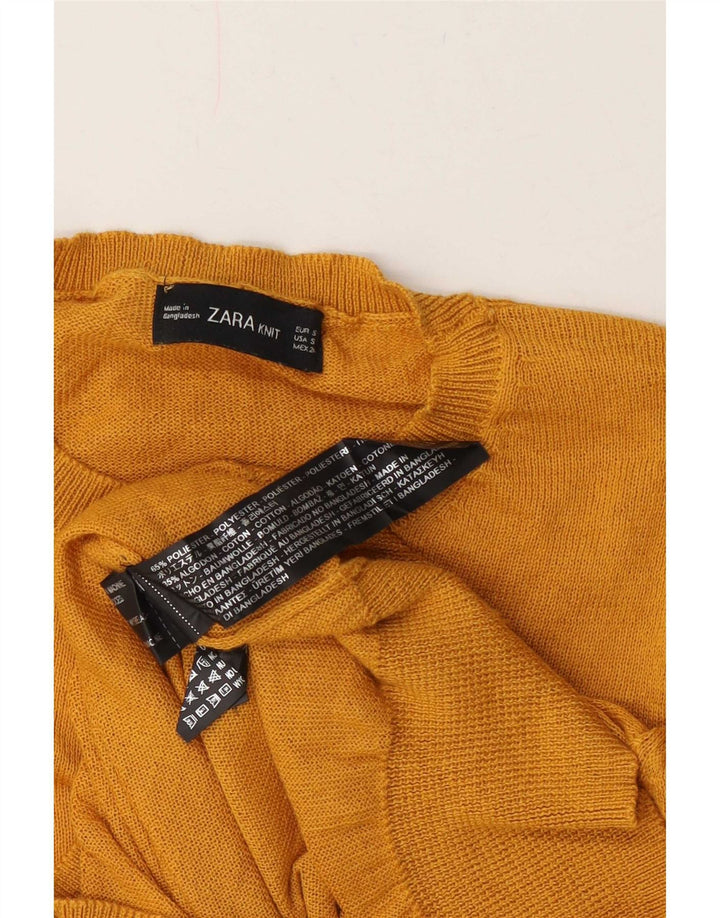 Pulover pentru femei Zara Crop Crew Gate UK 10 Poliester galben mic