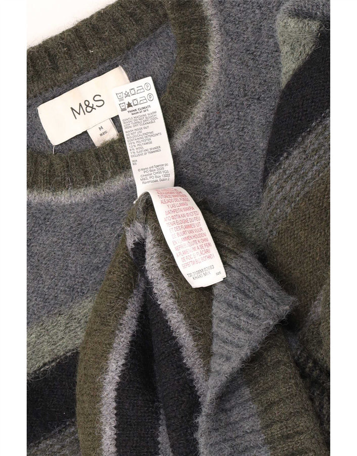 Pulover pentru bărbați Marks & Spencer, cu gât crew, în dungi medii kaki