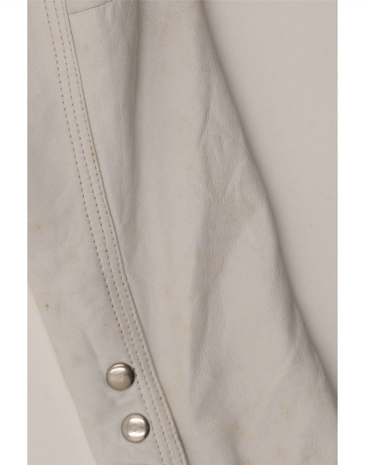 Blazer din piele vintage pentru femei IT 44 Medium White Leather