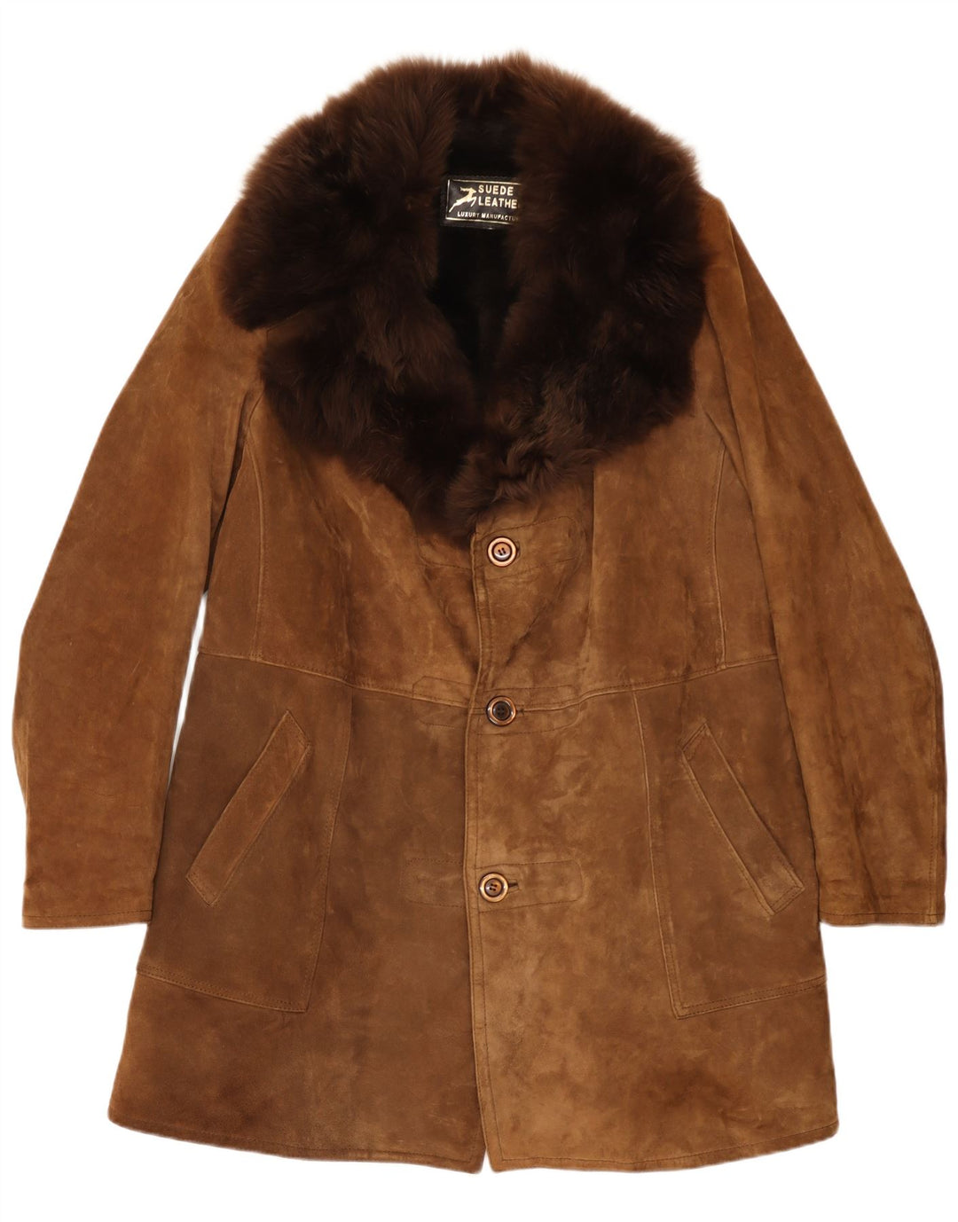 Pardesiu vintage pentru bărbați din shearling UK 38 Medium Beige Piele