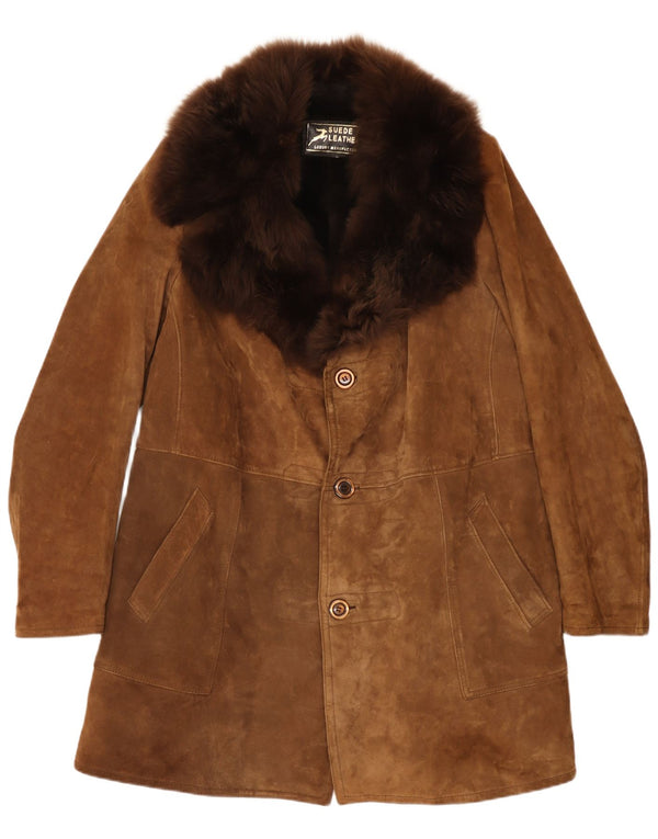 Pardesiu vintage pentru bărbați din shearling UK 38 Medium Beige Piele
