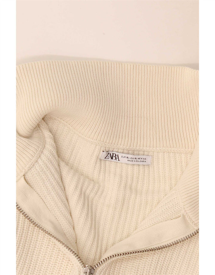 Pulover pentru bărbați Zara, cu fermoar și gât, XL, alb