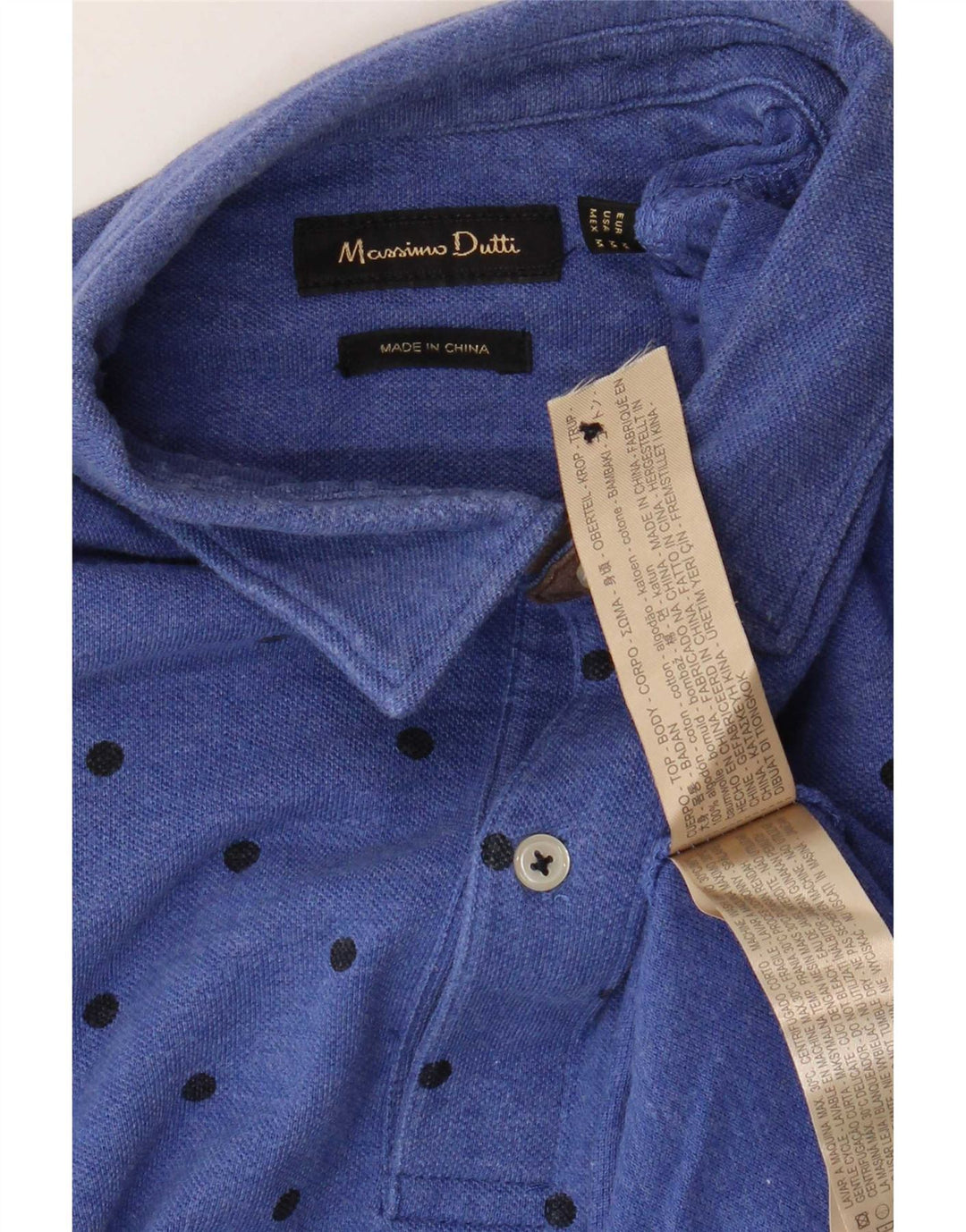 Tricou polo Massimo Dutti pentru bărbați, bumbac cu pete albastre medii