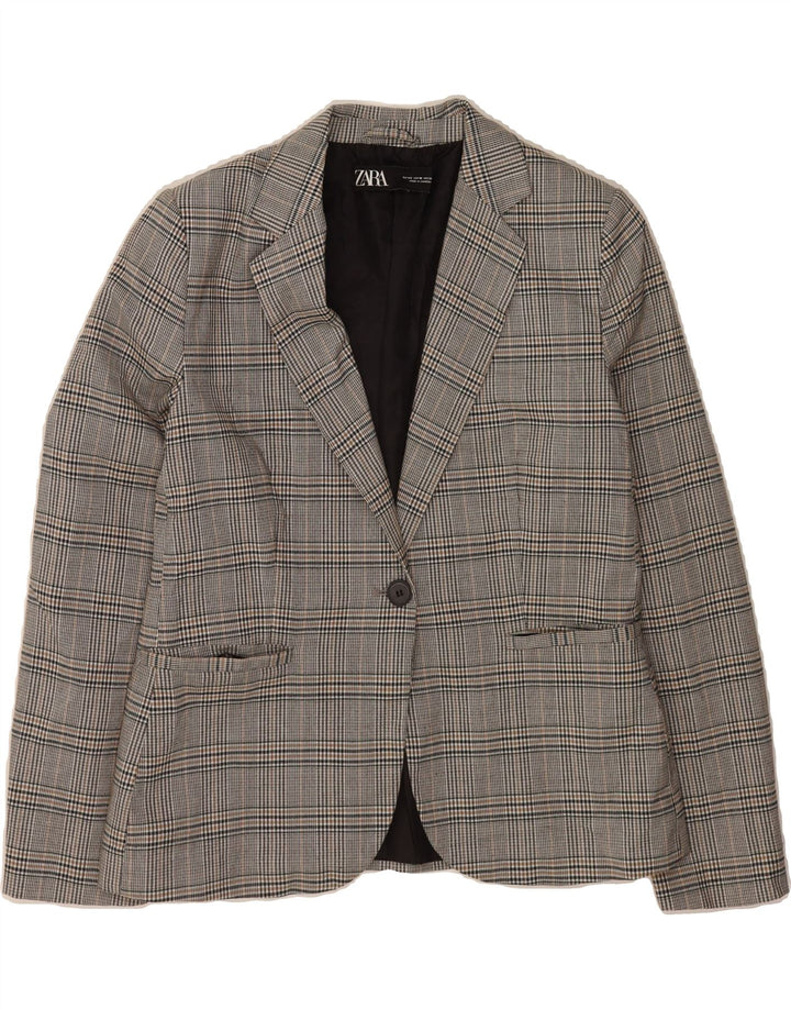 ZARA Womens 1 Button Blazer Jacket EU 42 Large Grey Check Polyester Vintage Zara and Second-Hand Zara from Messina Hembry 