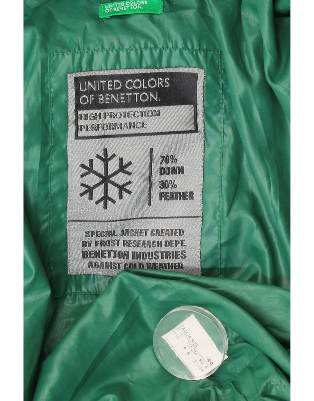 Benetton Womens Hooded Padded Jacket IT 44 Medium Green Polyester