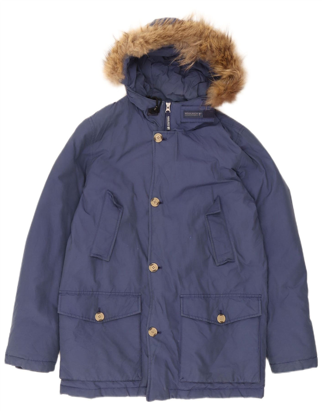 Palton căptușit cu glugă pentru băieți Woolrich 13-14 ani, bumbac albastru