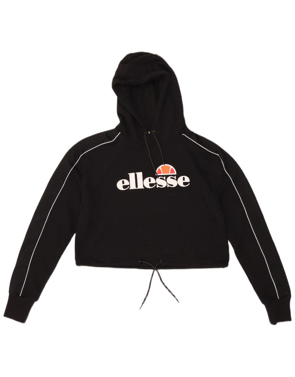 Ellesse Womens Oversized Crop Graphic Hoodie Jumper UK 10 Small Black
