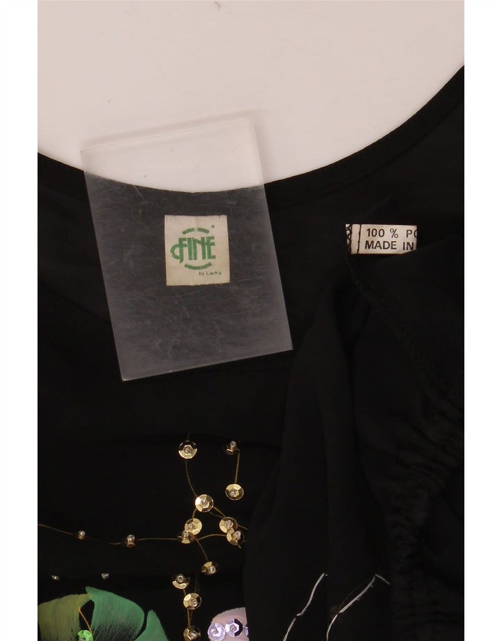 VINTAGE Bluză Crop Batwing Top pentru femei UK 18 XL Poliester floral negru