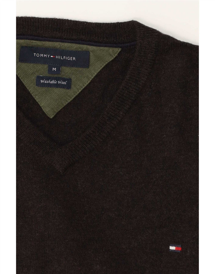 Pulover pentru bărbați Tommy Hilfiger cu decolteu în V, lână maro medie