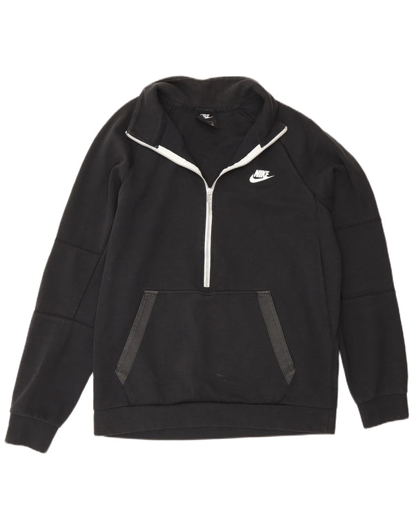 Pulover Nike pentru bărbați, cu fermoar, cu gât, bumbac mediu negru