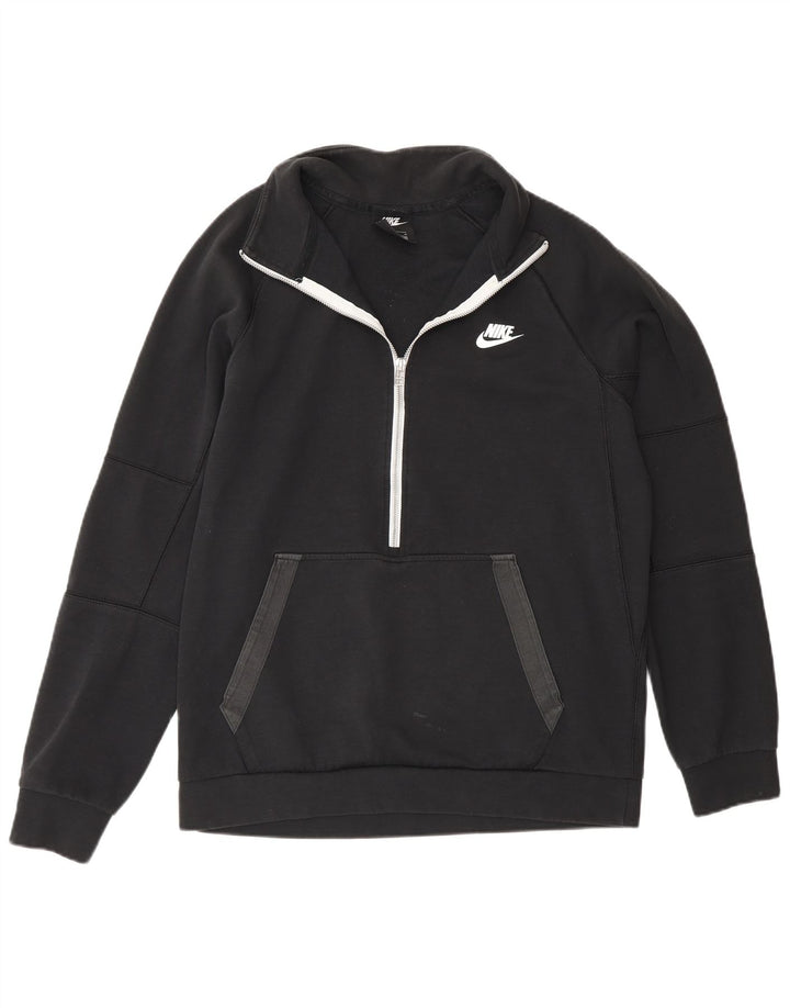 Pulover Nike pentru bărbați, cu fermoar, cu gât, bumbac mediu negru