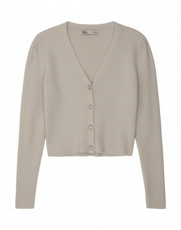 Pulover cardigan pentru femei Zara UK 14, mare, nailon alb