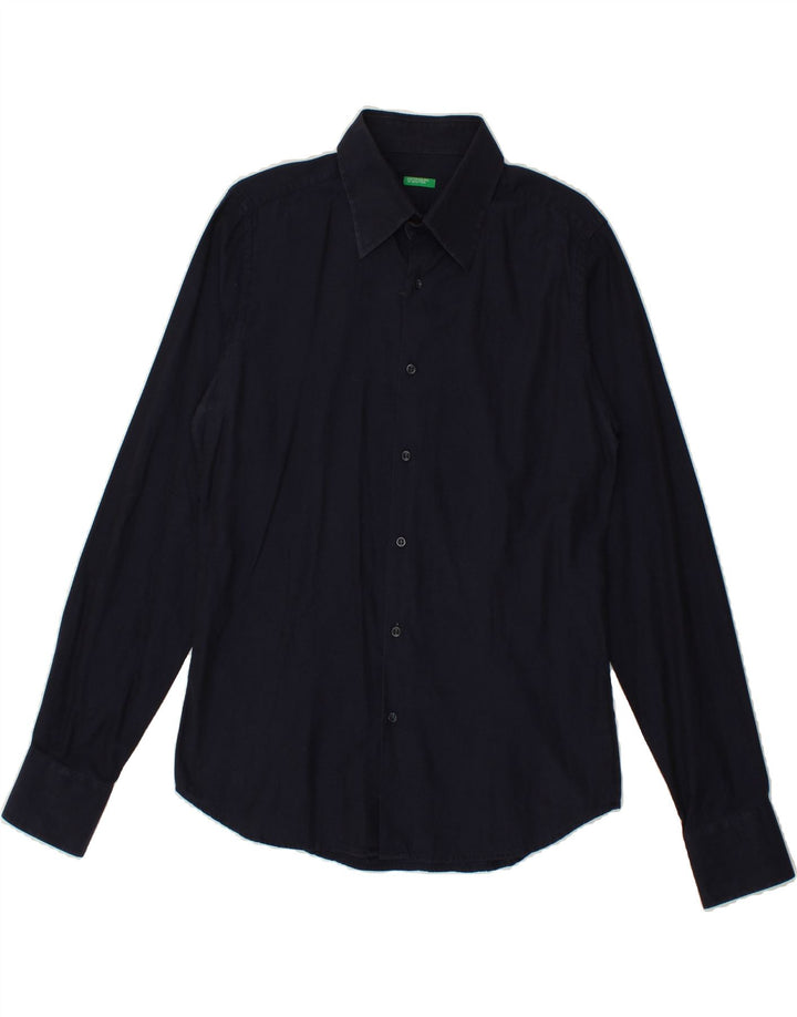 BENETTON Mens Slim Shirt Large Navy Blue Cotton Vintage Benetton and Second-Hand Benetton from Messina Hembry 