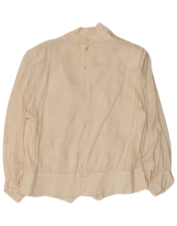 Bluză cămașă pentru femei VINTAGE cu mâneci 3/4 UK 14, mare, alb, cu flori