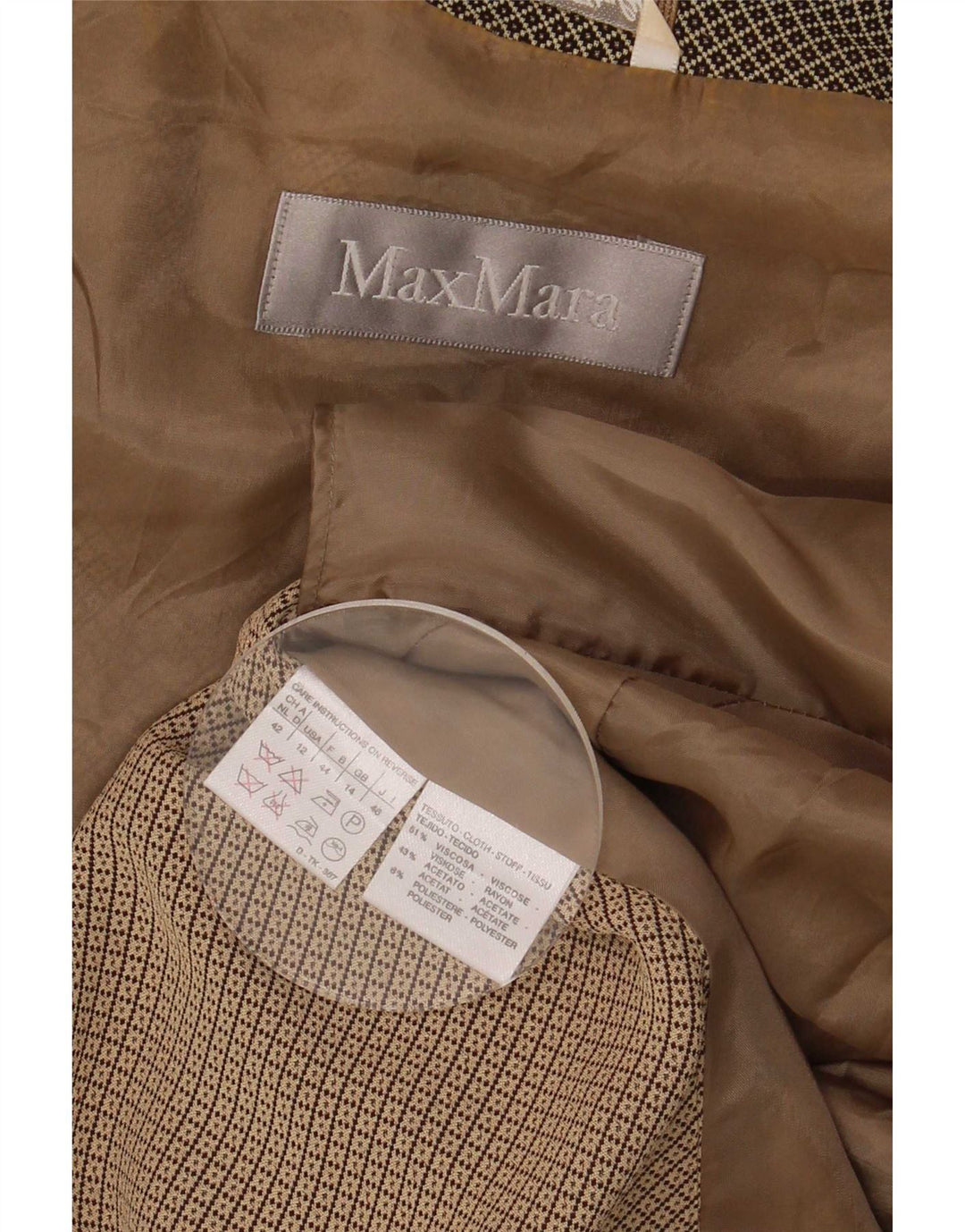 Jachetă Blazer pentru femei Max Mara cu 4 nasturi UK 14 Mare, maro, geometrică, viscoză