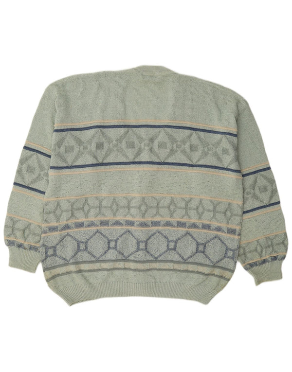 Vintage Mens Cardigan Pulover IT 50 Medium Green Geometric Bumbac