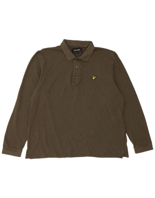 Tricou polo cu mânecă lungă Lyle & Scott pentru bărbați, bumbac kaki 2XL