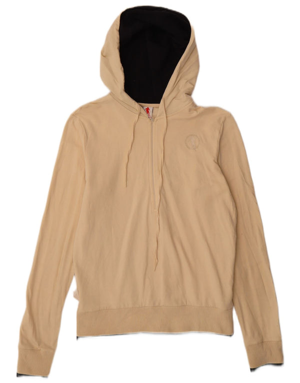 Pulover pentru femei Bikkembergs, cu gât, cu fermoar, cu glugă, UK 14, mare, bej, bumbac