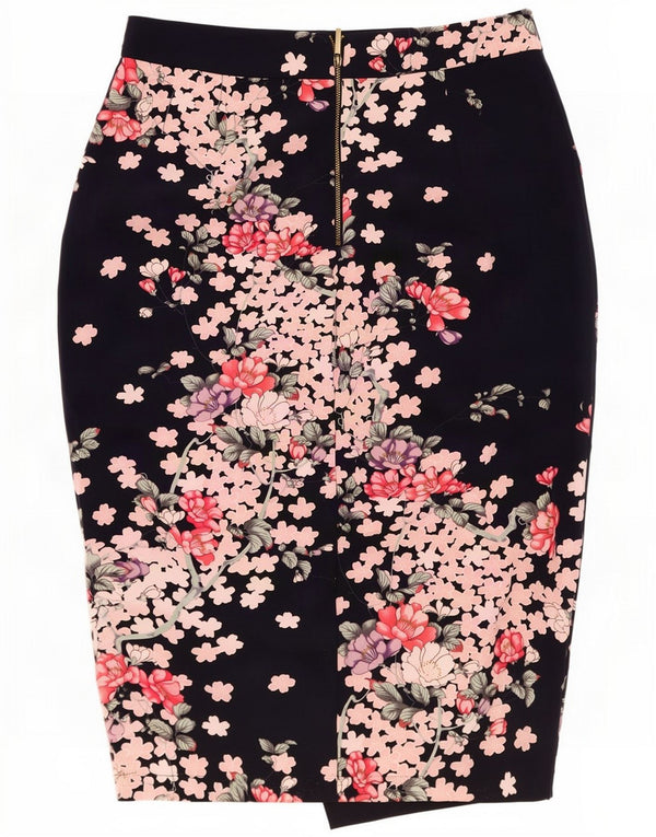 Fusta creion pentru femei Oasis UK 12 Medium W30 Poliester Floral Albastru Marin