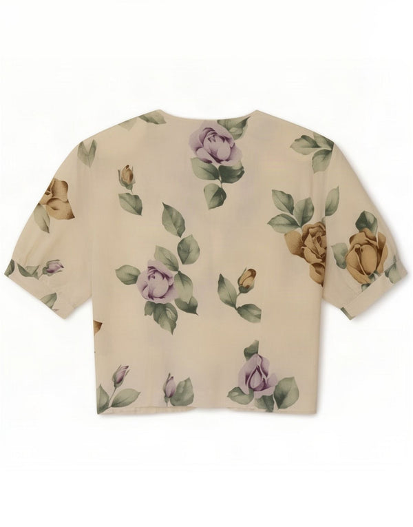Bluză cămașă cu mânecă scurtă pentru femei Andrea Mare IT 44 Medium White Floral Silk