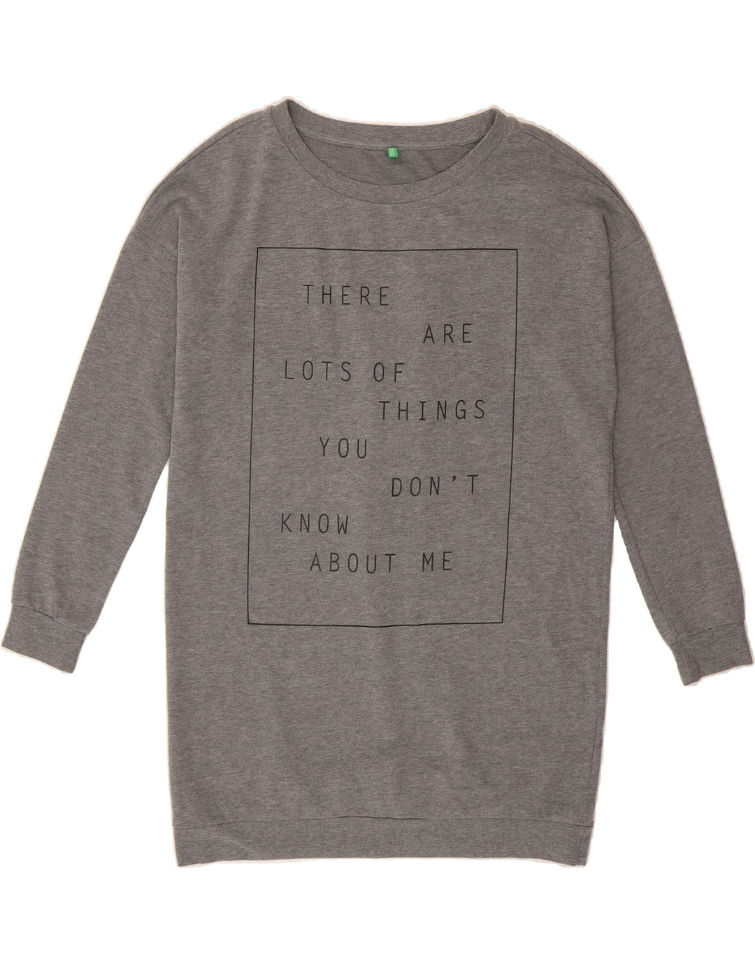 BENETTON Womens Longline Graphic Sweatshirt Jumper UK 16 Large Grey Vintage Benetton and Second-Hand Benetton from Messina Hembry 