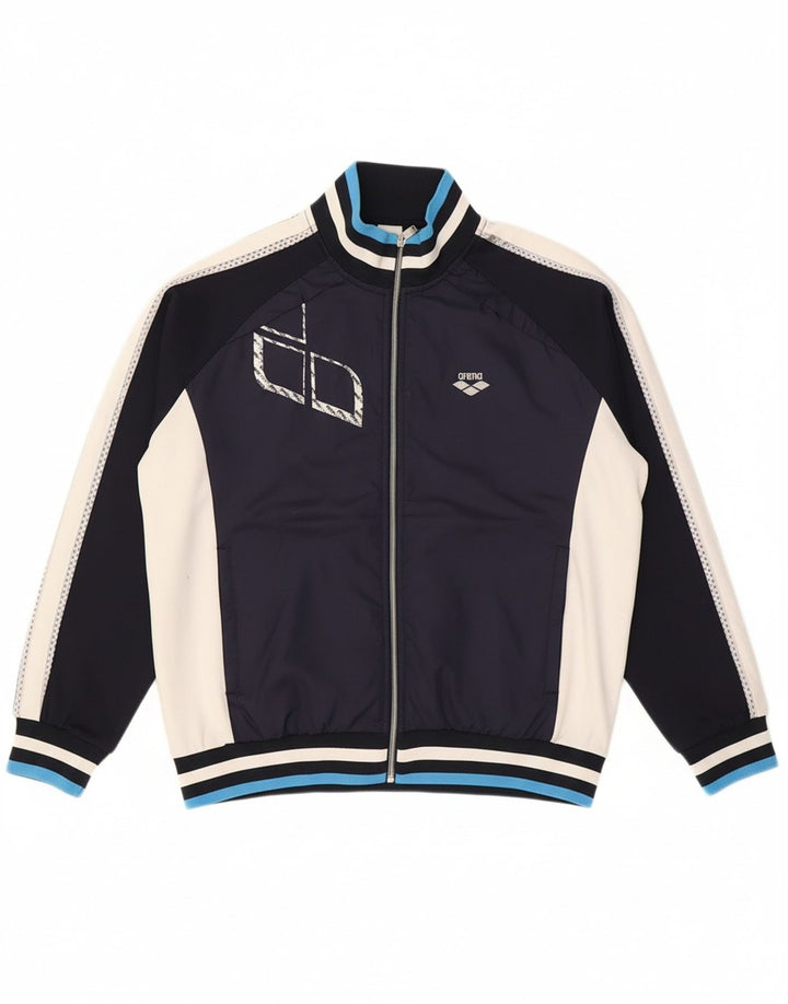 ARENA Mens Graphic Tracksuit Top Jacket Large Navy Blue Colourblock