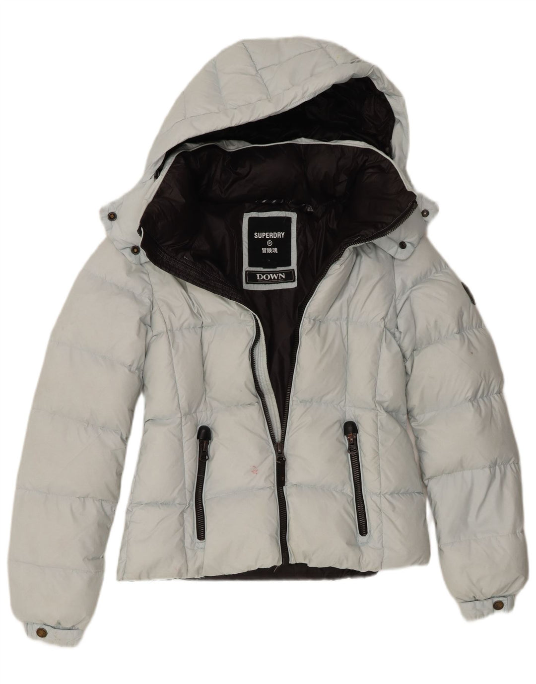 Jachetă căptușită cu glugă Superdry pentru femei UK 8 Small Blue Nylon