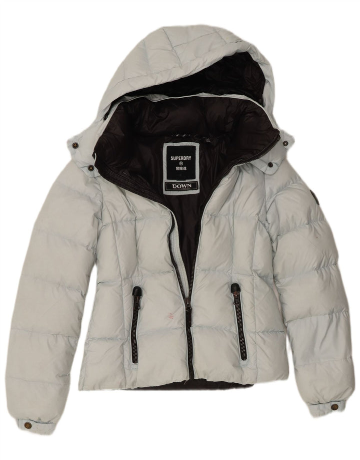 Jachetă căptușită cu glugă Superdry pentru femei UK 8 Small Blue Nylon