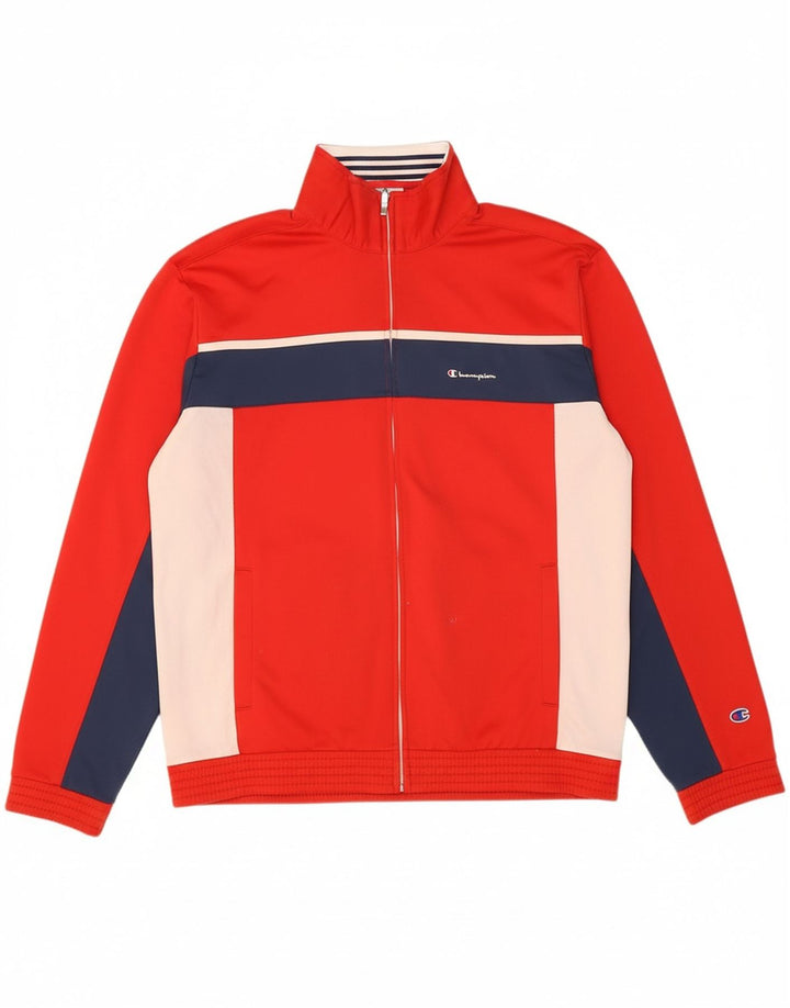CHAMPION Mens Tracksuit Top Jacket XL Red Colourblock Polyester